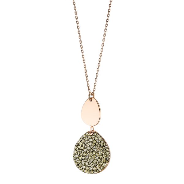 Red Carpet silver rose gold necklace with green crystals