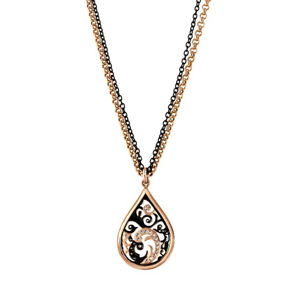 Two-tone Splash metal necklace with double chain and 4.5 cm tear element