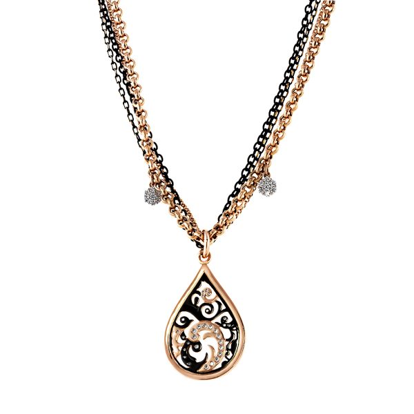 Κολιέ Splash μεταλλικό δίχρωμο με διπλή αλυσίδα και στοιχείο δάκρυ 3.7 cm