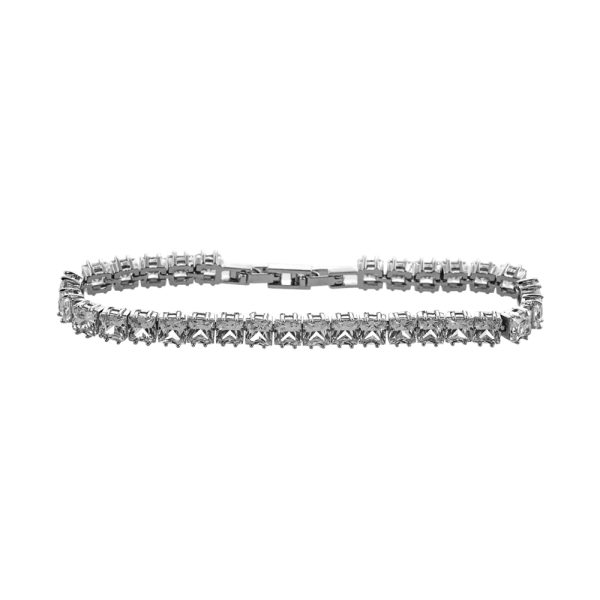 Party bracelet metallic silver with white zirconia squares