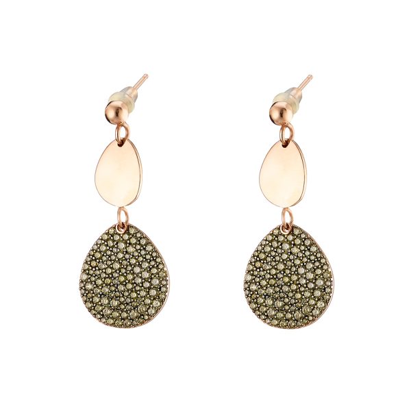 Red Carpet silver rose gold tear drop earrings with green zircons