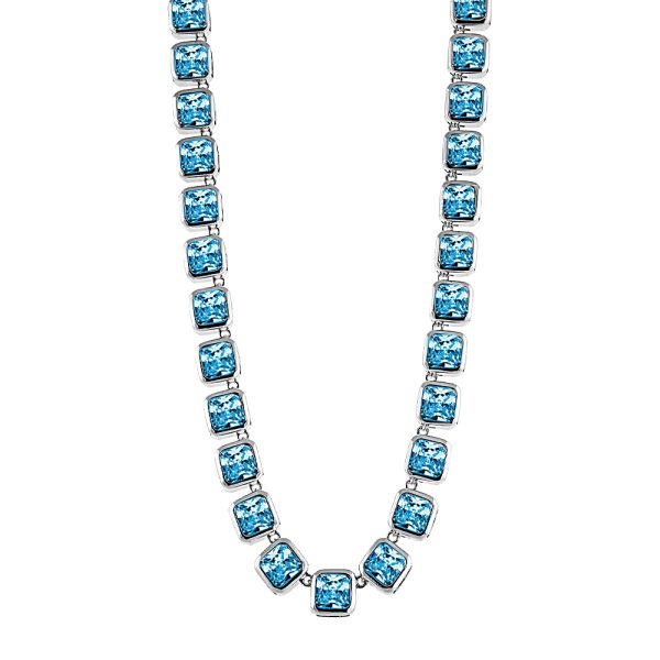 Party necklace metallic silver with aqua zircon series