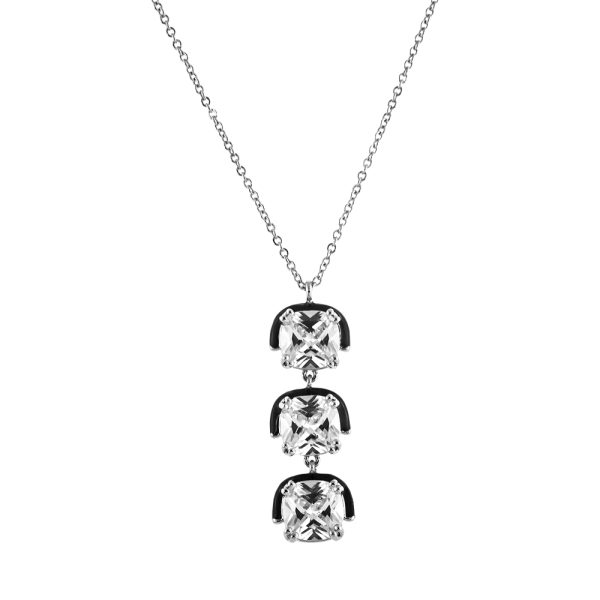 Party necklace metallic silver with black enamel and white zircons