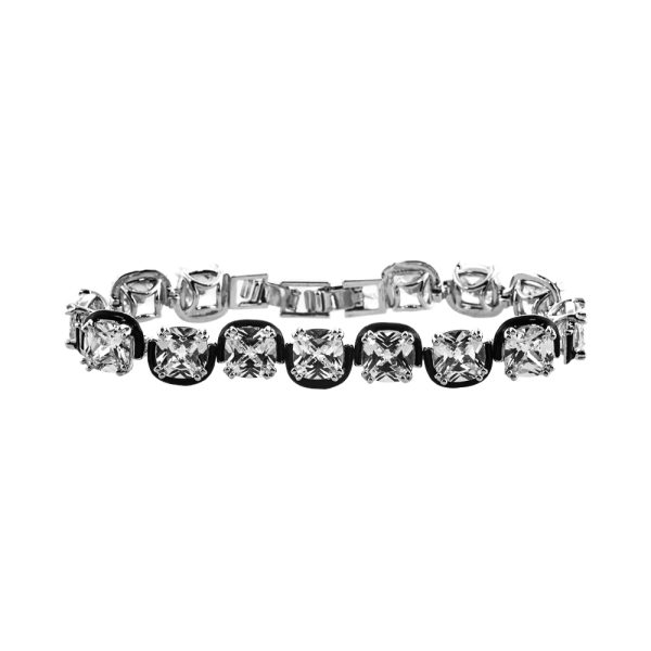 Party bracelet metallic silver with black enamel and white zircons
