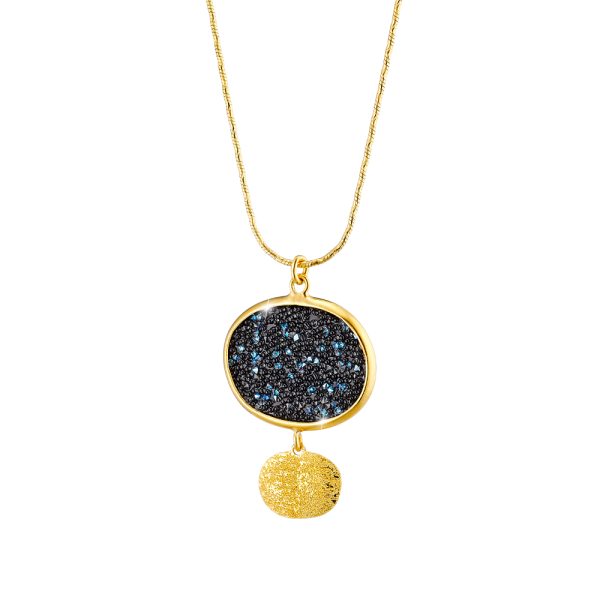 Sunset silver gold plated necklace with blue crystal nuggets 1.9 cm