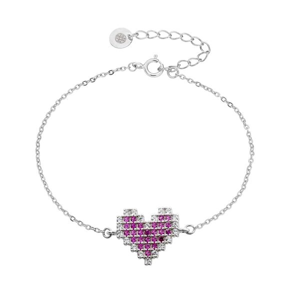 Bracelet Gifting silver heart with ruby ​​zircon