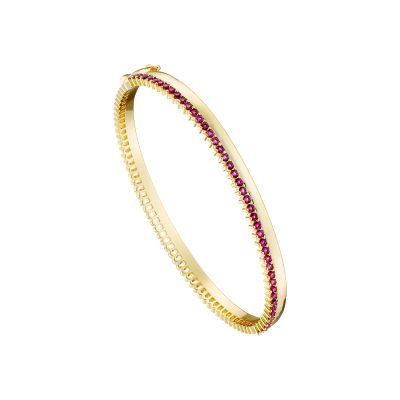 Gold-plated Crown metal bracelet fixed with fuchsia zircons