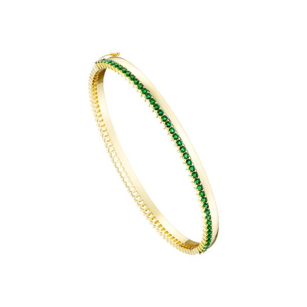 Crown bracelet metal gold-plated fixed with green zircons