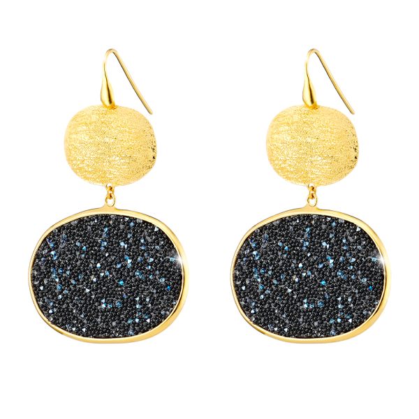 Sunset silver gold plated earrings with blue crystal nuggets 3 cm