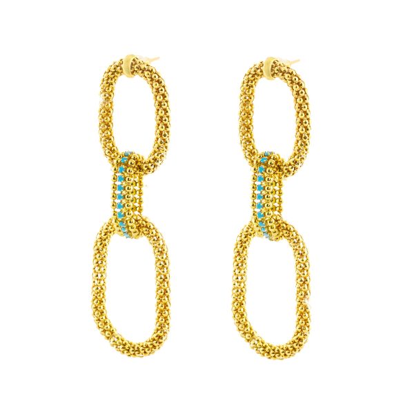 Fight earrings silver gold plated with chain and turquoise zircon