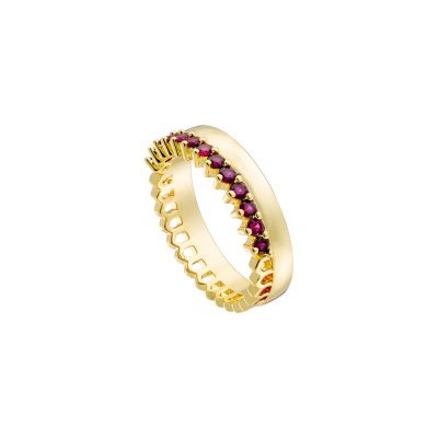 Crown metal gold-plated ring with fuchsia zircons