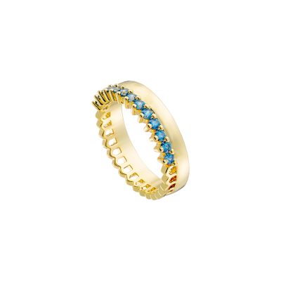 Crown metal gold-plated ring with aqua zircon
