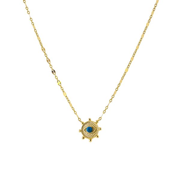 Talisman silver gold plated round necklace with eye and turquoise stone