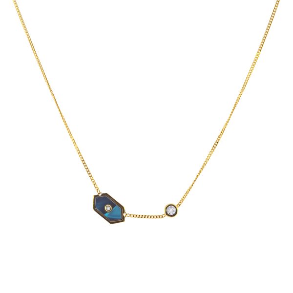 Talisman necklace silver plated with blue stone and white zircon