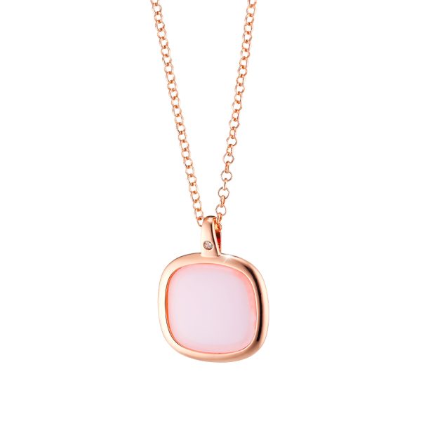 Darling metallic rose gold long necklace with pink crystal
