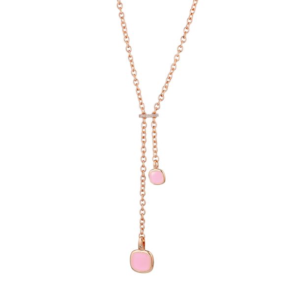 Κολιέ Darling μεταλλικό ροζ χρυσό με ροζ κρύσταλλα