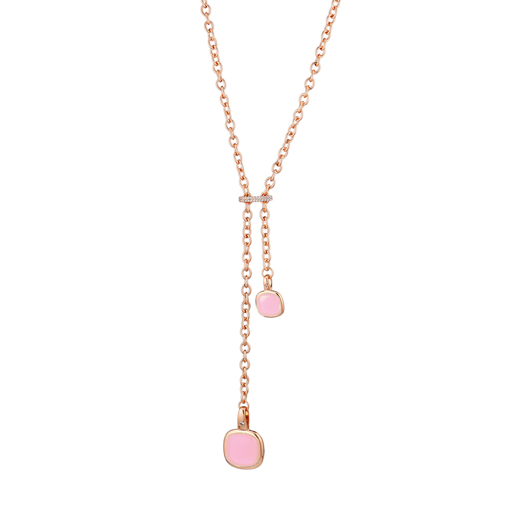 01X15-00336 Κολιέ Darling μεταλλικό ροζ χρυσό με ροζ κρύσταλλα