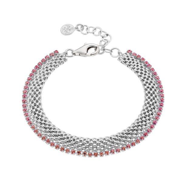 Silver braided Success bracelet with pink zircon