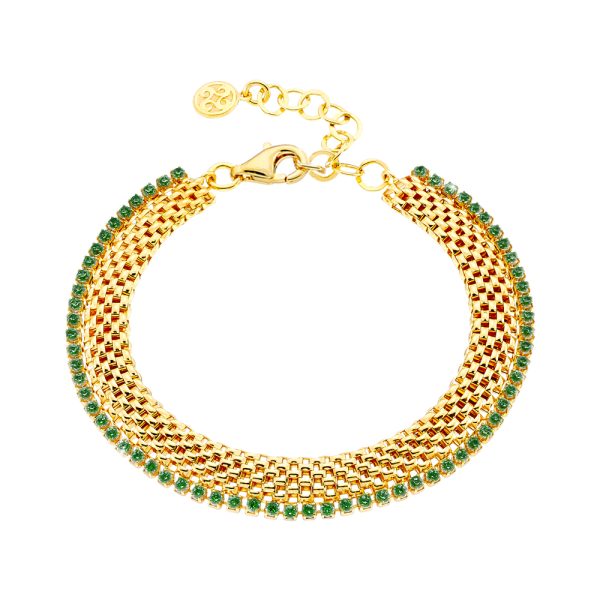 Success silver gilt braided bracelet with green zircons