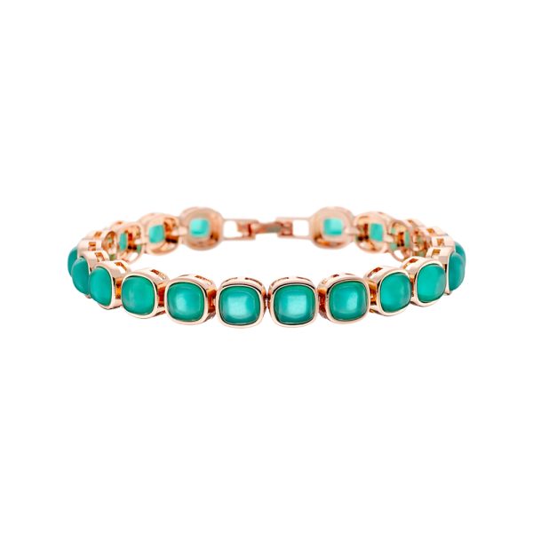 Darling metallic rose gold bracelet with a series of green crystals