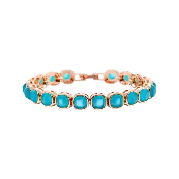 Darling metallic rose gold bracelet with a row of blue crystals