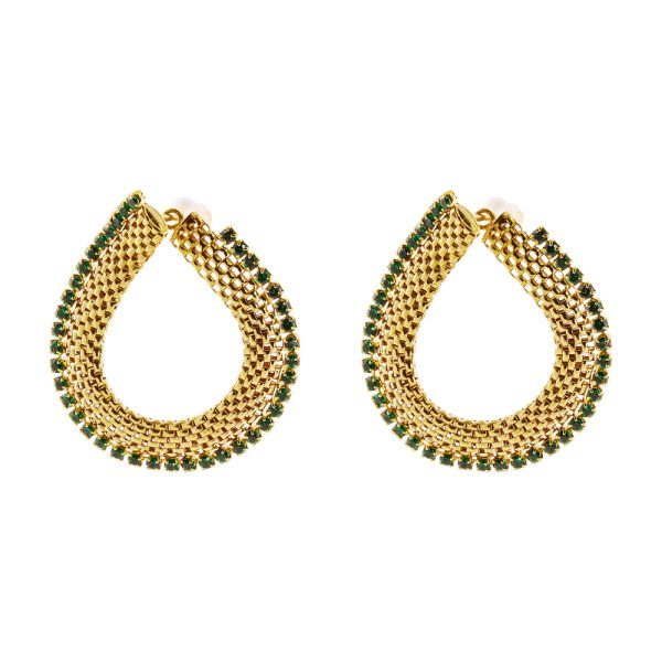 Success silver gold plated braided earrings with green zircons