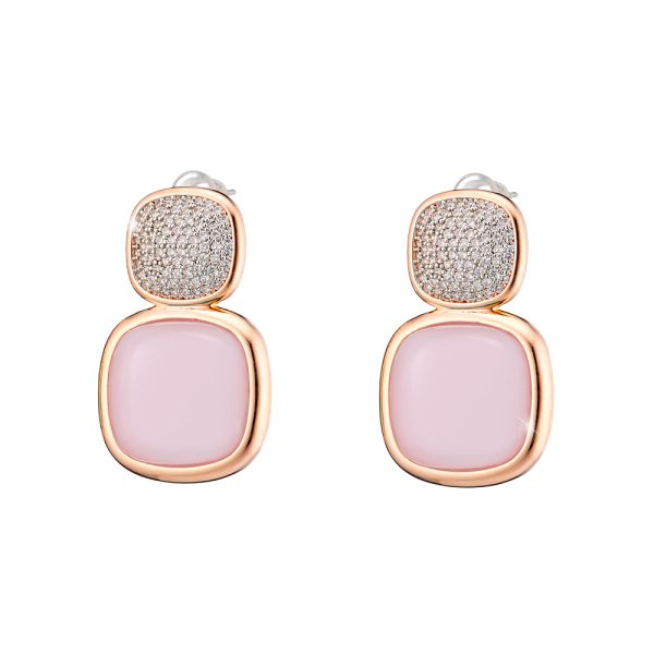 Σκουλαρίκια Darling μεταλλικά ροζ χρυσά με ροζ κρύσταλλα και ζιργκόν