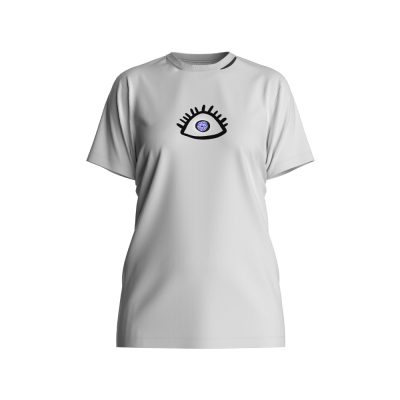 T-Shirt λευκό βαμβακερό ζέρσεϊ με μάτι και μπλε κρύσταλλα