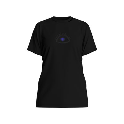 T-Shirt μαύρο βαμβακερό ζέρσεϊ με μάτι και μπλε κρύσταλλα (S-M)