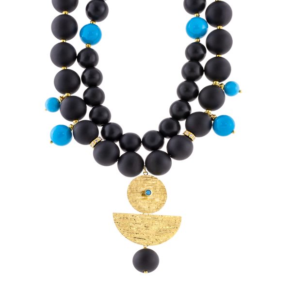 Sunlight silver gold plated necklace with black and turquoise stones