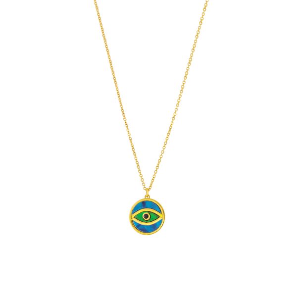 Talisman necklace silver plated with enamel eye and black zircon