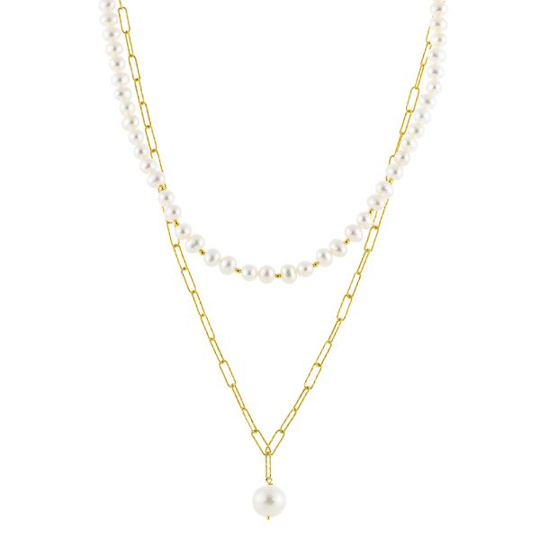 Helix silver gold plated double necklace with pearls