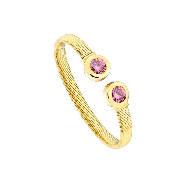 Extravaganza steel gold-plated fixed bracelet with pink zircon