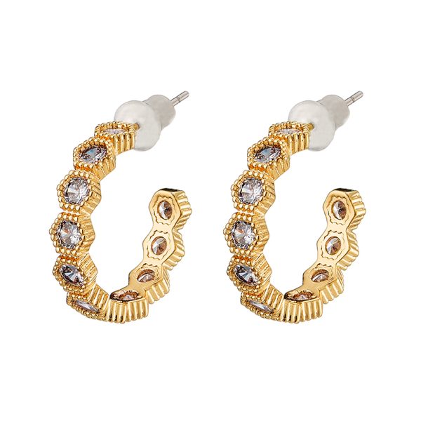 Harmony earrings metal gold-plated hoops with white zircons 2 cm