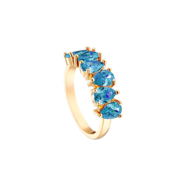 Ring Eleganza metallic gold plated with blue zircon