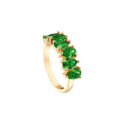 Δαχτυλίδι Eleganza μεταλλικό επίχρυσο με πράσινα ζιργκόν