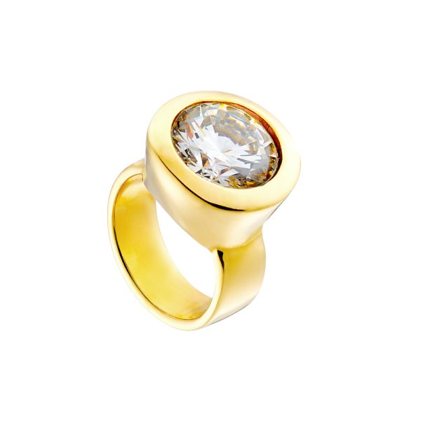 Extravaganza steel gold-plated ring with white zircon