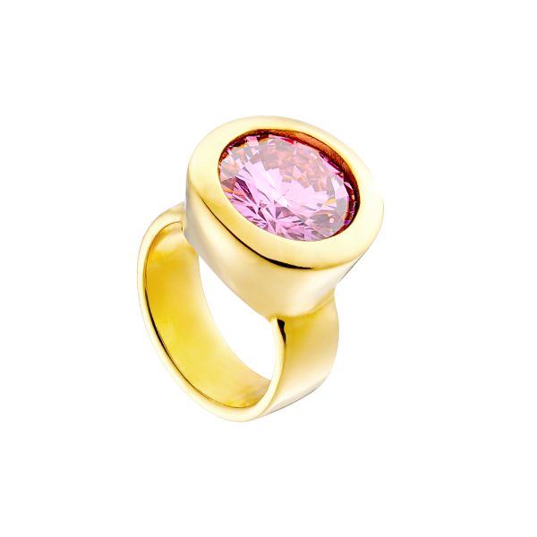 Extravaganza steel gold-plated ring with pink zircon