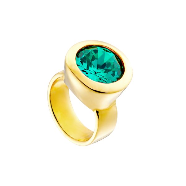 Extravaganza steel gold-plated ring with green zircons