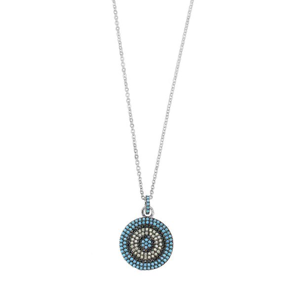 Talisman silver necklace with eye and zircon design