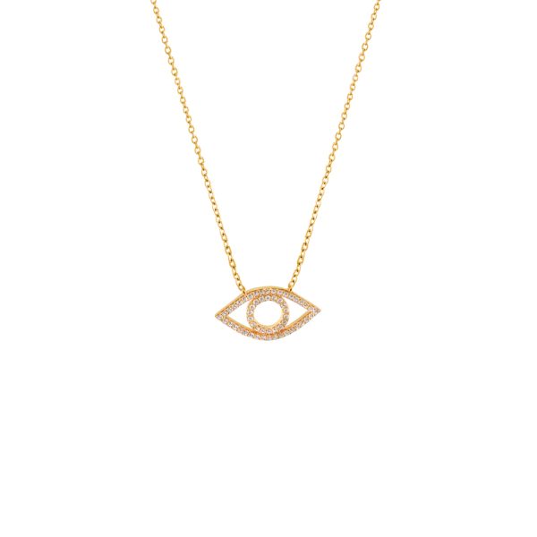Talisman silver gold plated necklace with eye and white zircons