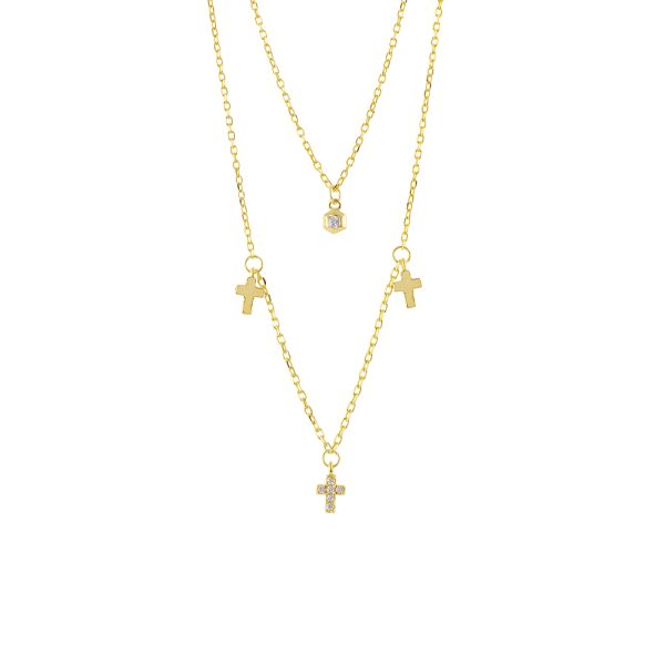Necklaces Gifting silver gilt double with crosses and zircons