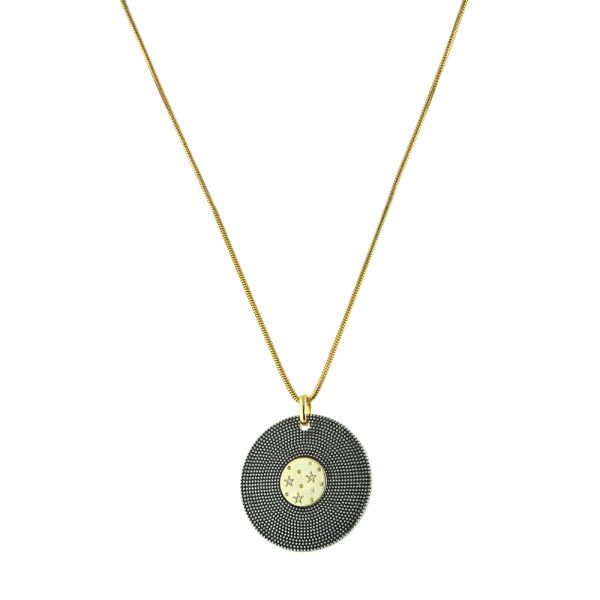 Natrix necklace metal gold-plated/black (oxidised) with white zircons 3.5 cm