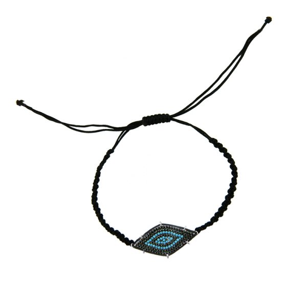 Talisman silver macrame bracelet with turquoise stones and black zircons