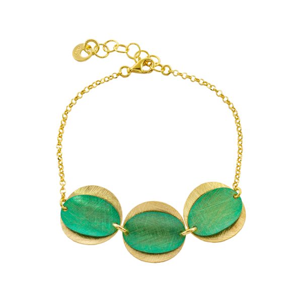 Helianthus silver-plated bracelet with gold-plated and green elements