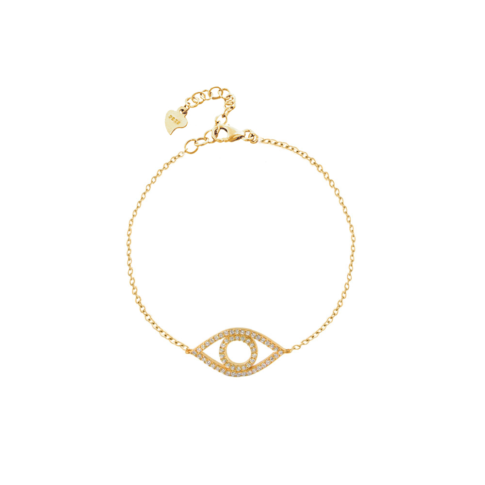 02X05-02271 Βραχιόλι Talisman ασημένιο επίχρυσο με μάτι και λευκά ζιργκόν