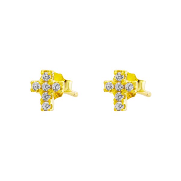 Earrings Gifting silver gilt with cross and white zircons
