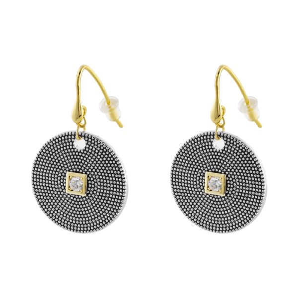 Natrix metal gold-plated/black (oxidised) earrings with white zircon 2.3 cm