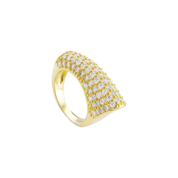 Sirene silver gold-plated ring with rows of white zircons