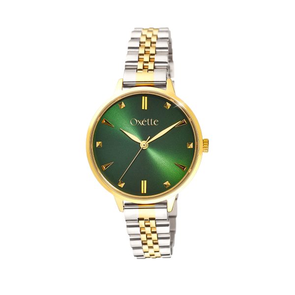 Subway watch with two-tone steel bracelet and green dial
